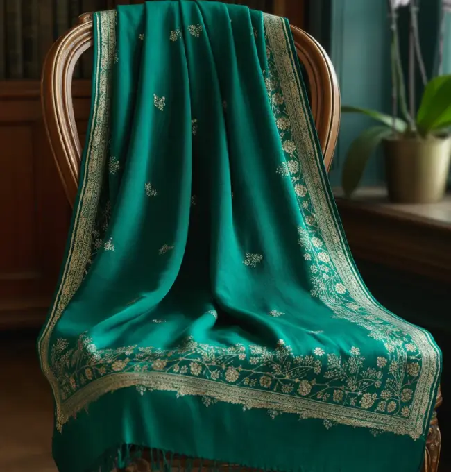 Emerald Green Pashmina with Sozni Embroidery-3