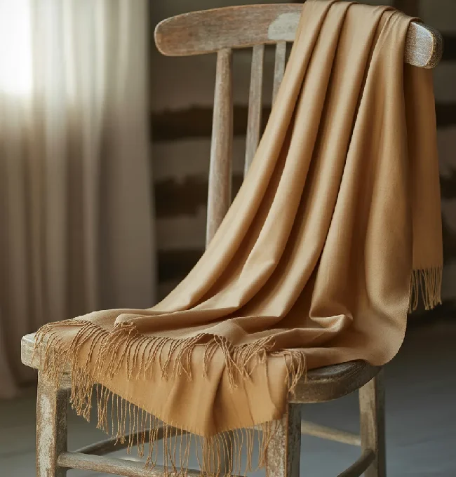Golden Sand Handwoven Pashmina with Fringes-2